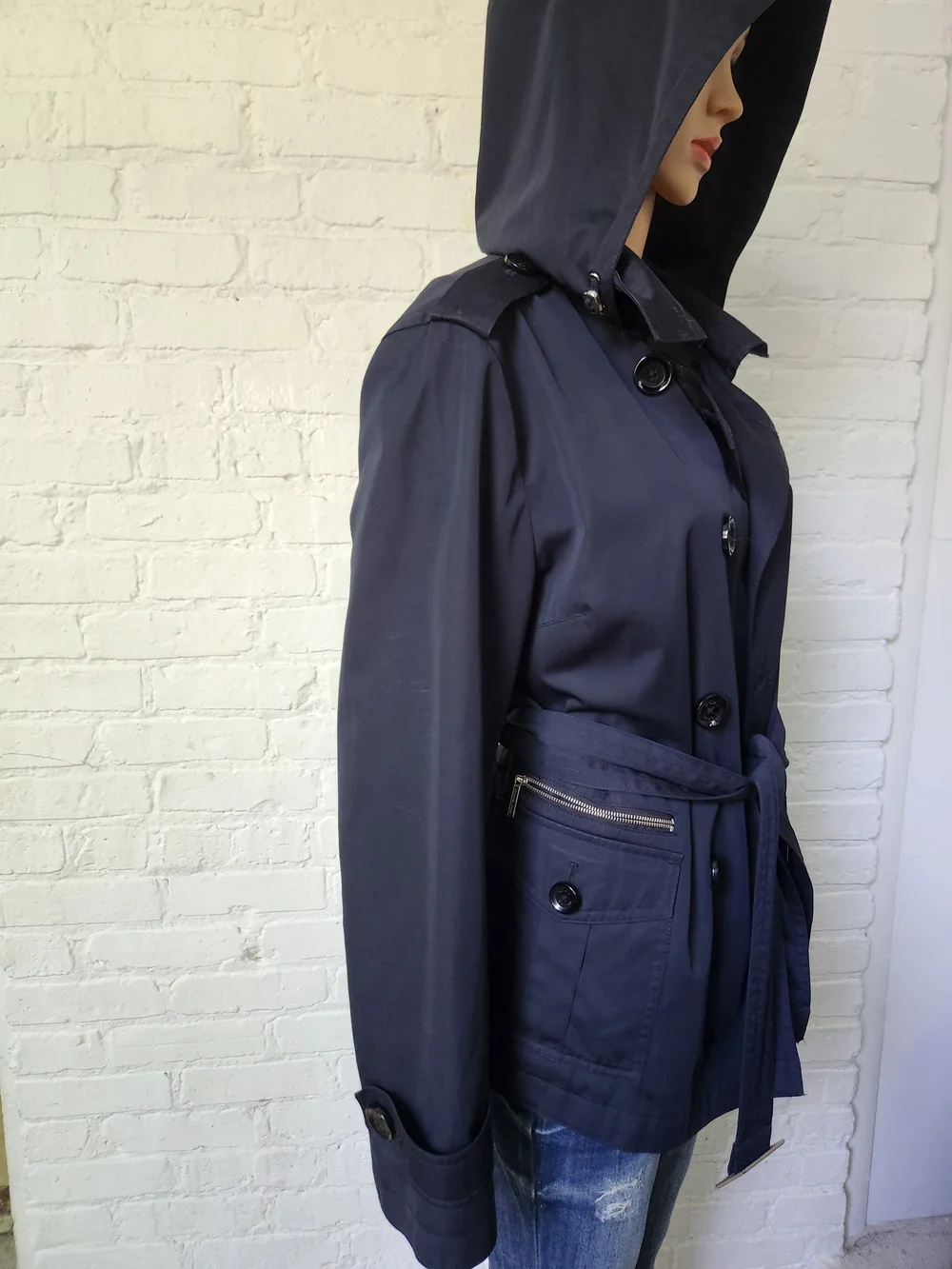 Michael Kors Black Hooded Utility Jacket with Belt
